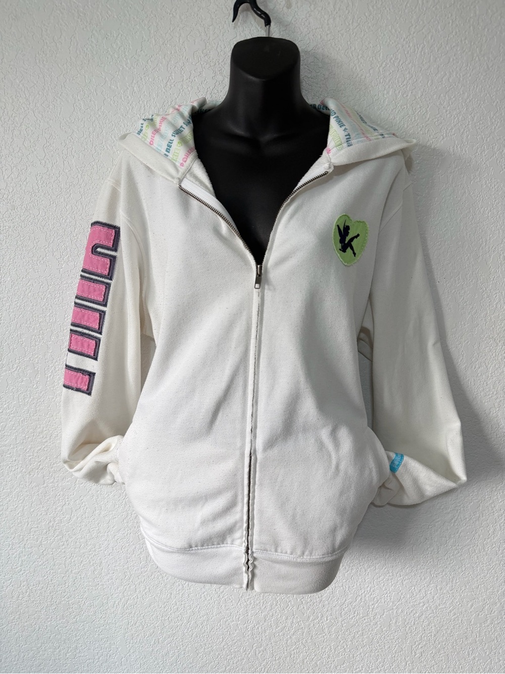 Y2k Vintage Disneycore Tinker Bell White Zip Hoodie